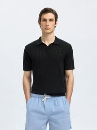 CAMICIA POLO IN MAGLIA, Black, highres
