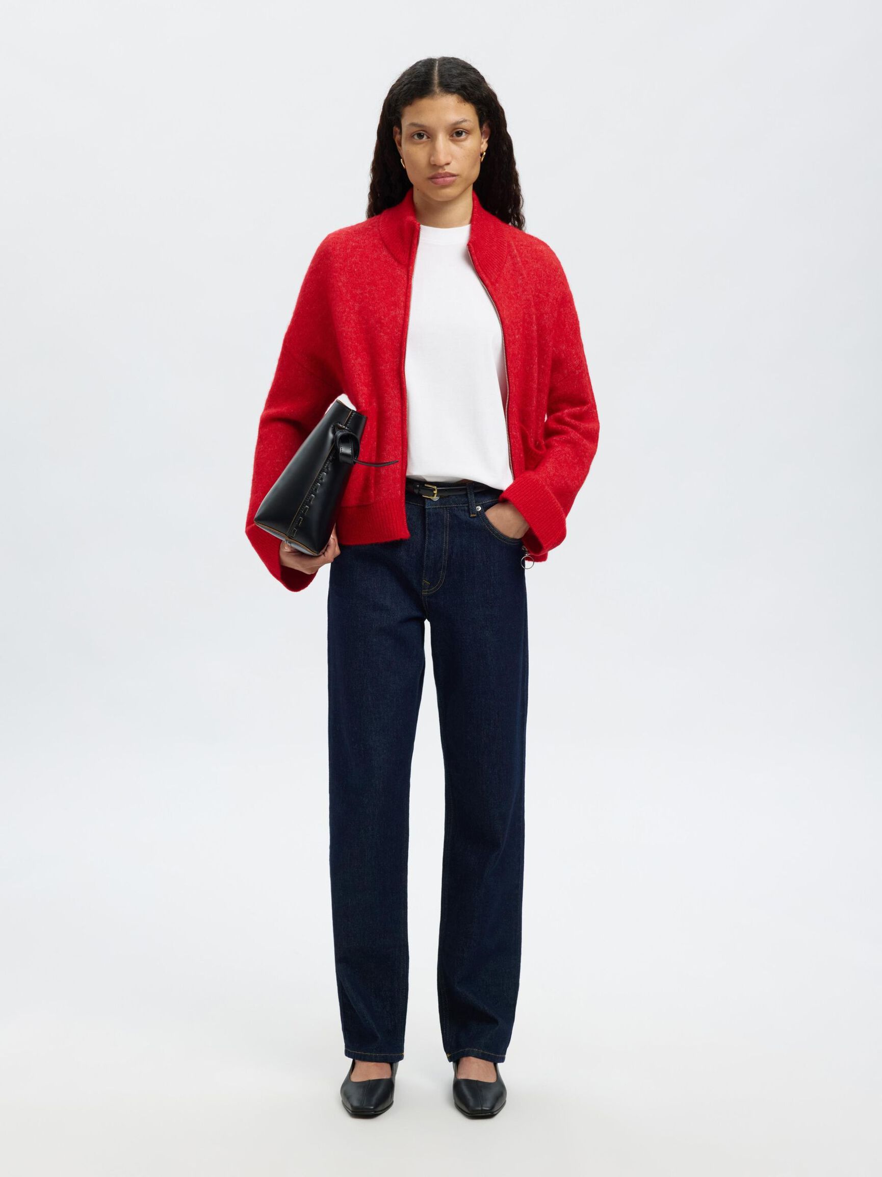 WOOL BLEND CARDIGAN, Equestrian Red, highres