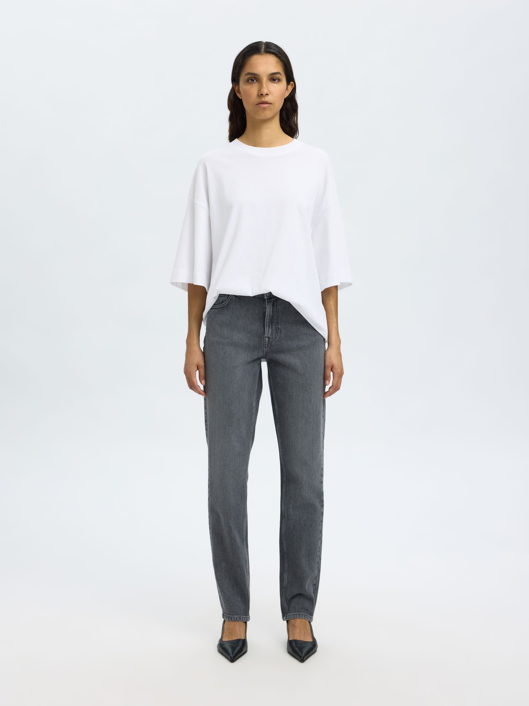 MID WAIST SLIM JEANS MED TAPERED FIT, Medium Grey Denim, highres