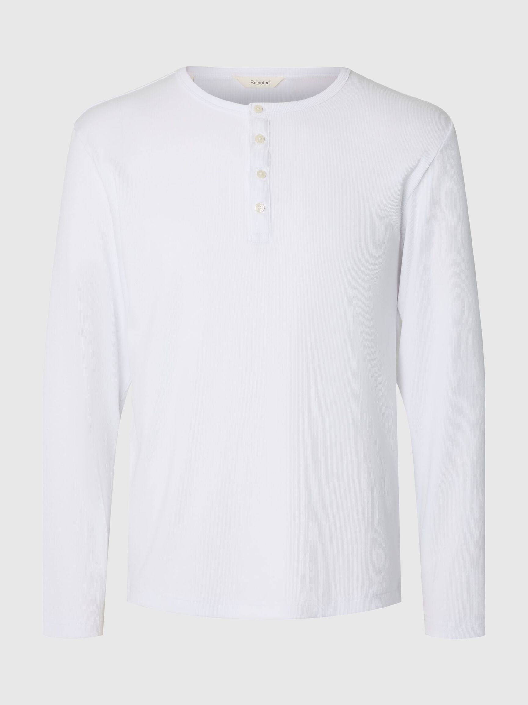 RIBBET KNAP LANGÆRMET T-SHIRT, Bright White, highres