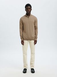 HALF-ZIP KNITTED JUMPER, Savannah Tan, highres