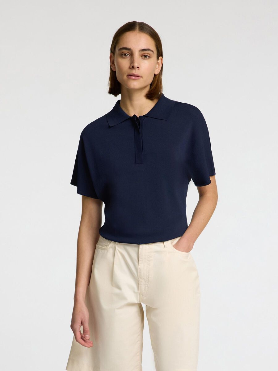 Selected SHORT SLEEVED KNITTED POLO SHIRT, Outer Space, highres - 16099120_OuterSpace_003.jpg