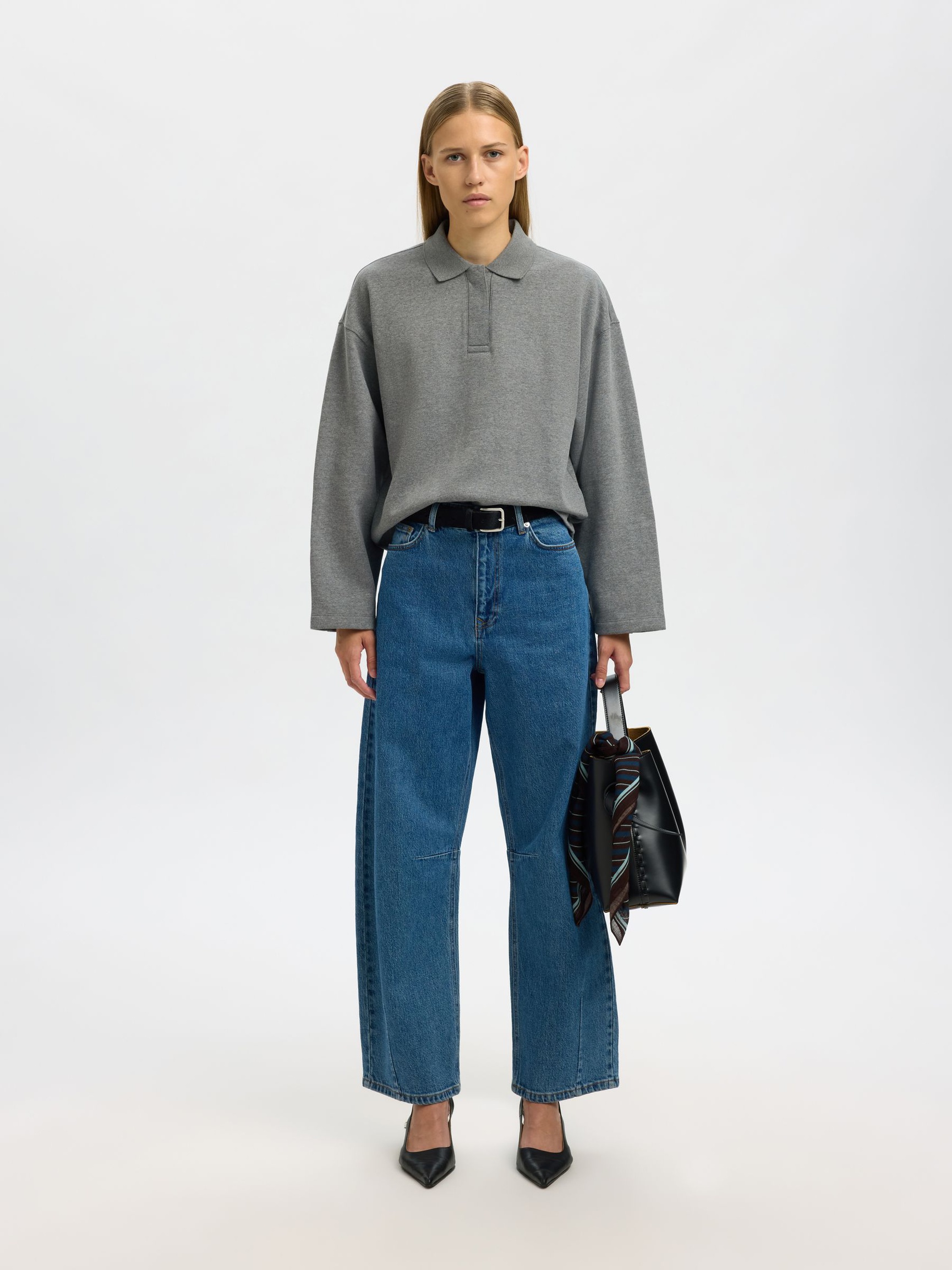 POLO COLLAR SWEATSHIRT, Medium Grey Melange, highres