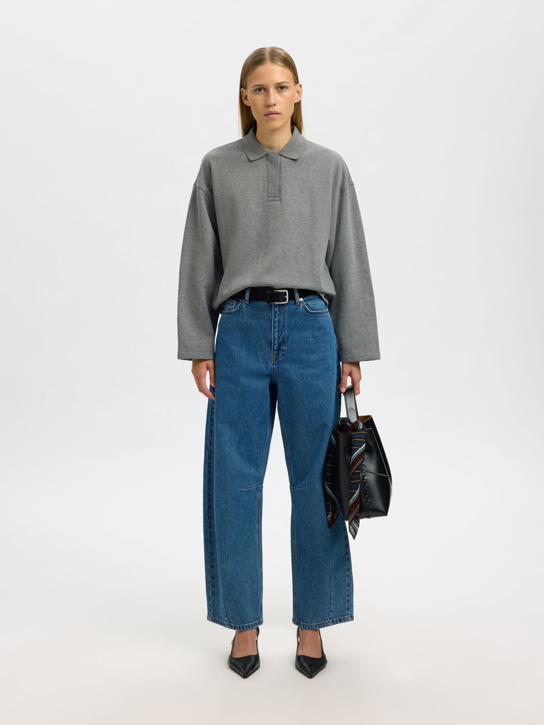 POLO COLLAR SWEATSHIRT, Medium Grey Melange, highres