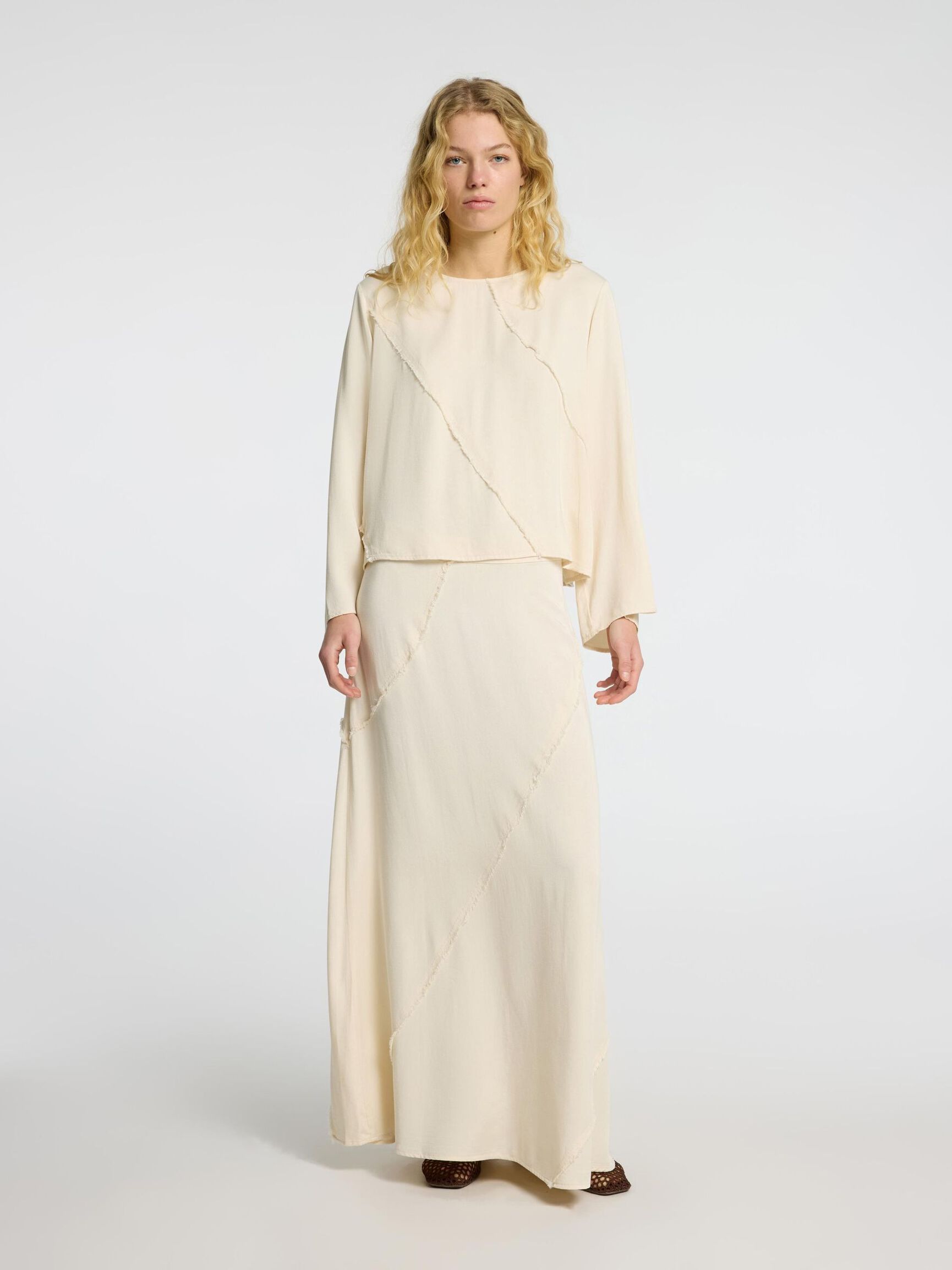 VISCOSE BLEND MAXI SKIRT, Birch, highres