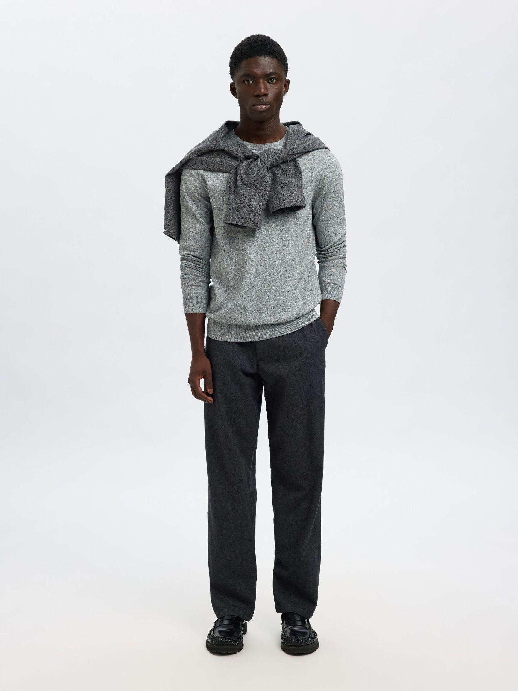 MANCHES LONGUES PULL EN MAILLE, Light Grey Melange, highres