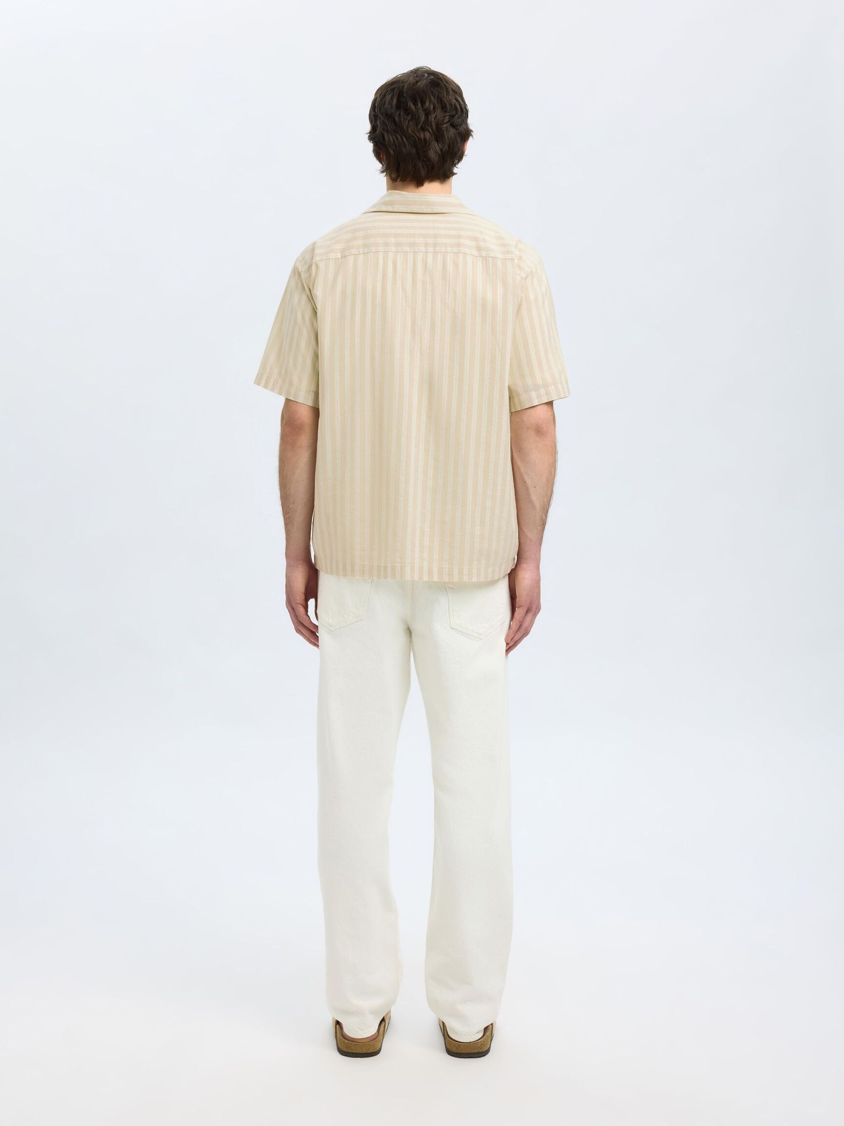 TRYCKTA KORTÄRMAD SKJORTA, Oatmeal, highres