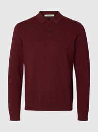 KNITTED LONG-SLEEVED POLO SHIRT, Tawny Port, highres