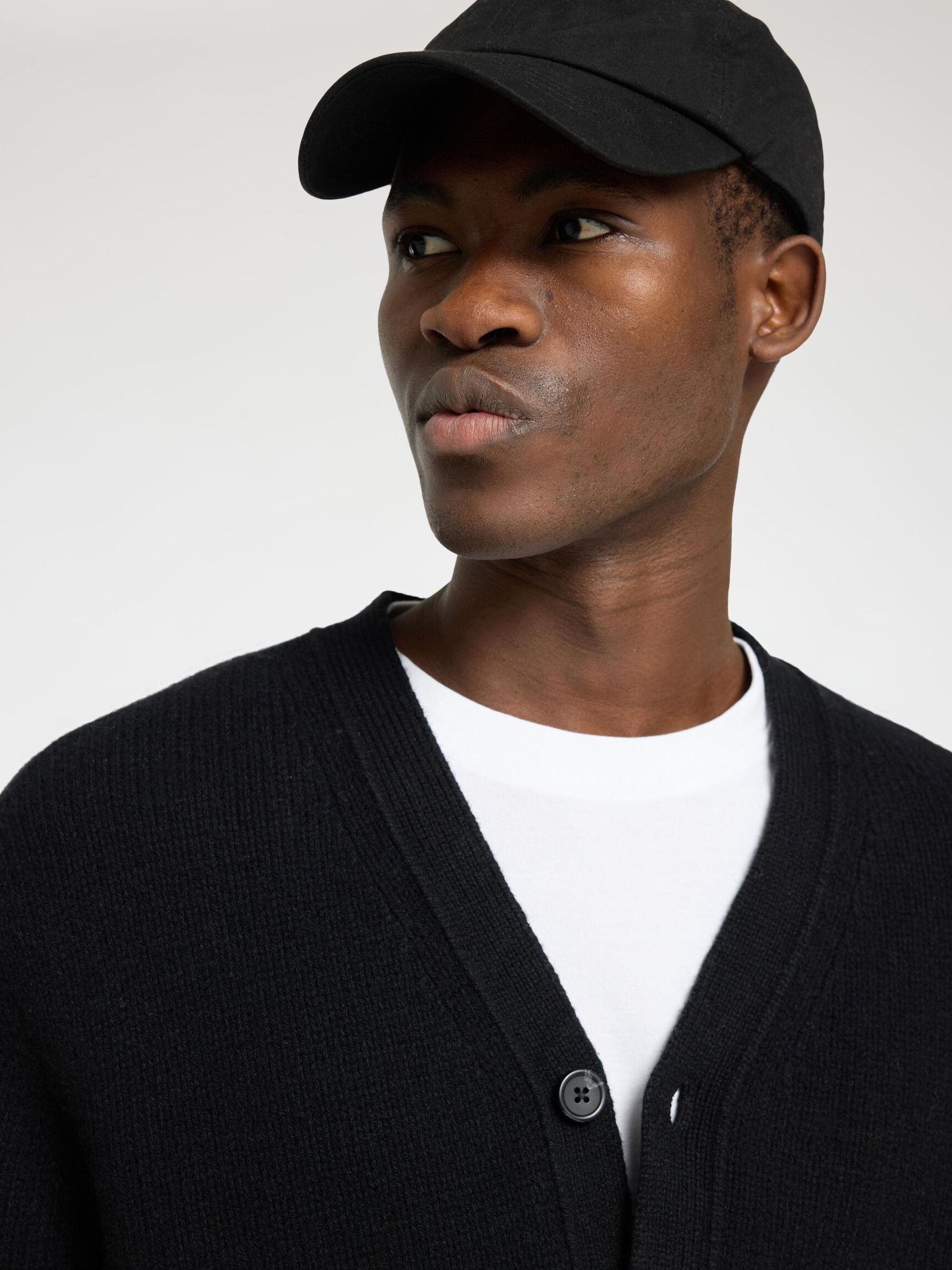 RELAXED FIT WOLLGEMISCH STRICKJACKE, Black, highres