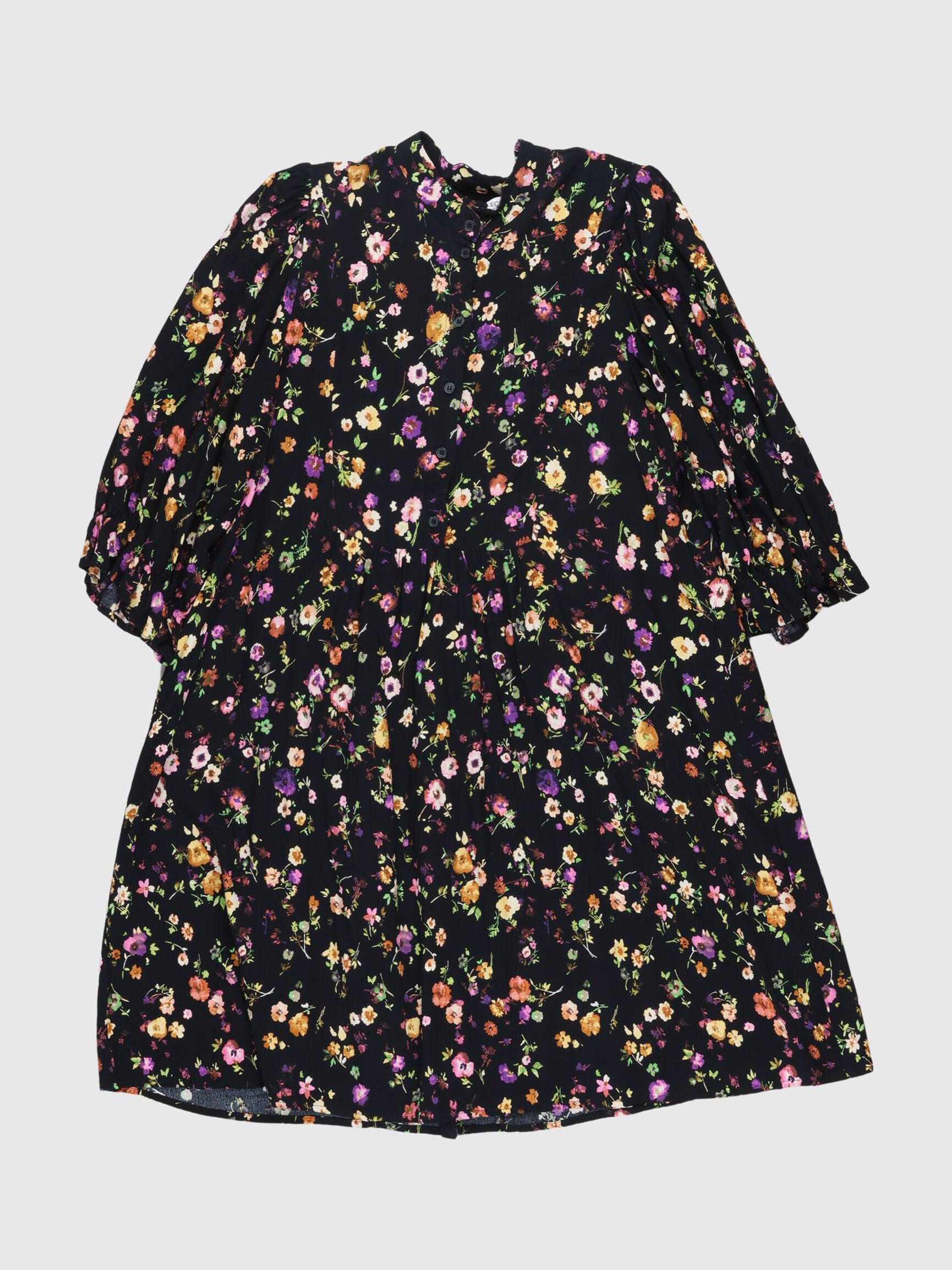FLORAL MINI DRESS, Black, highres