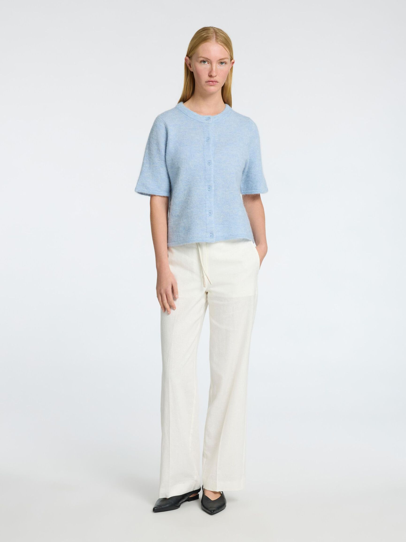 ULLBLANDNING KORTÄRMAD KOFTA, Cashmere Blue, highres