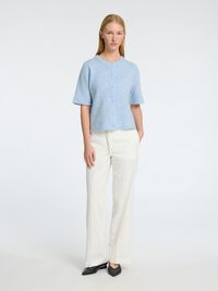 WOLLGEMISCH KURZARM STRICKJACKE, Cashmere Blue, highres