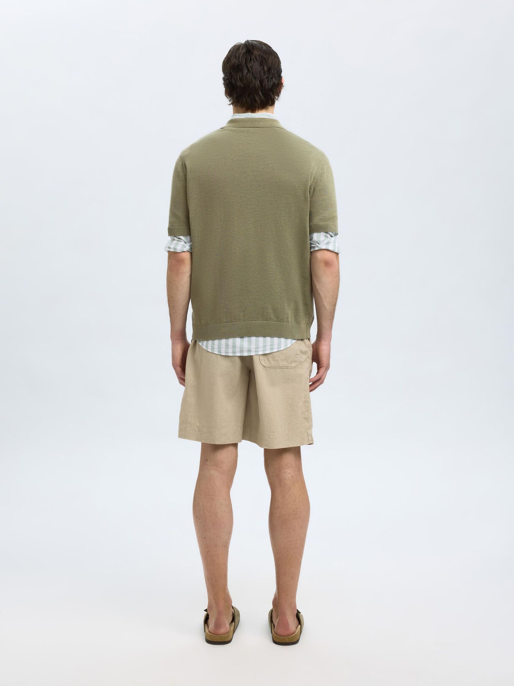 SHORT SLEEVED KNITTED POLO SHIRT, Vetiver, highres