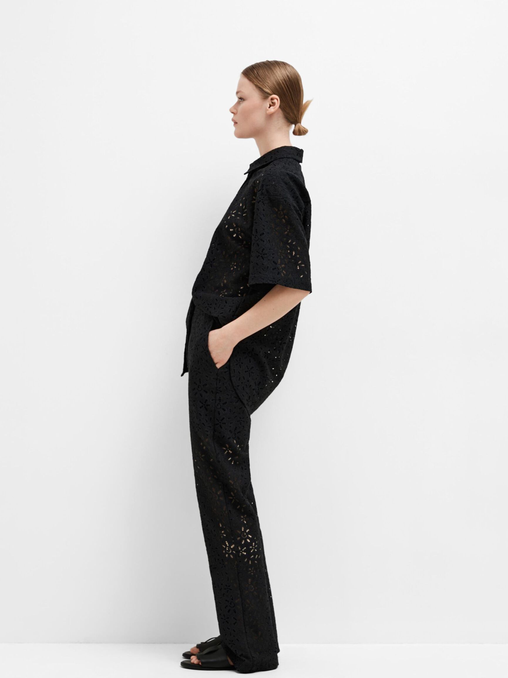 LACE TROUSERS, Black, highres