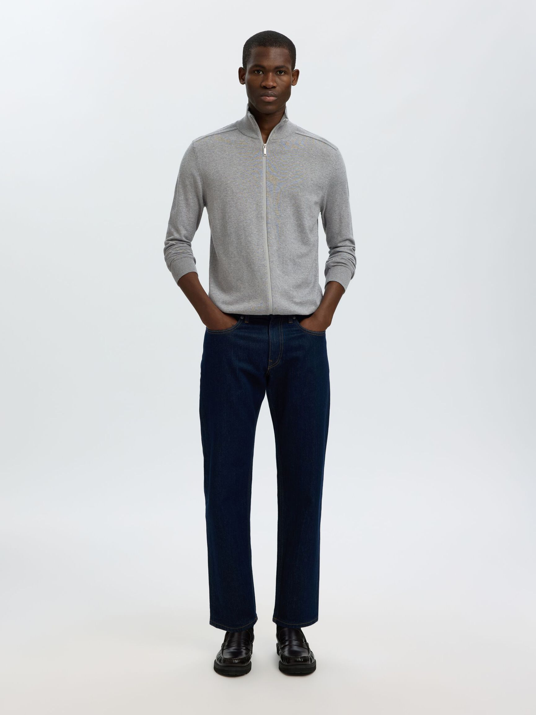 ZIP-UP CARDIGAN, Medium Grey Melange, highres