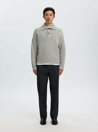 LAINE MÉLANGÉE POLO EN MAILLE, Light Grey Melange, highres