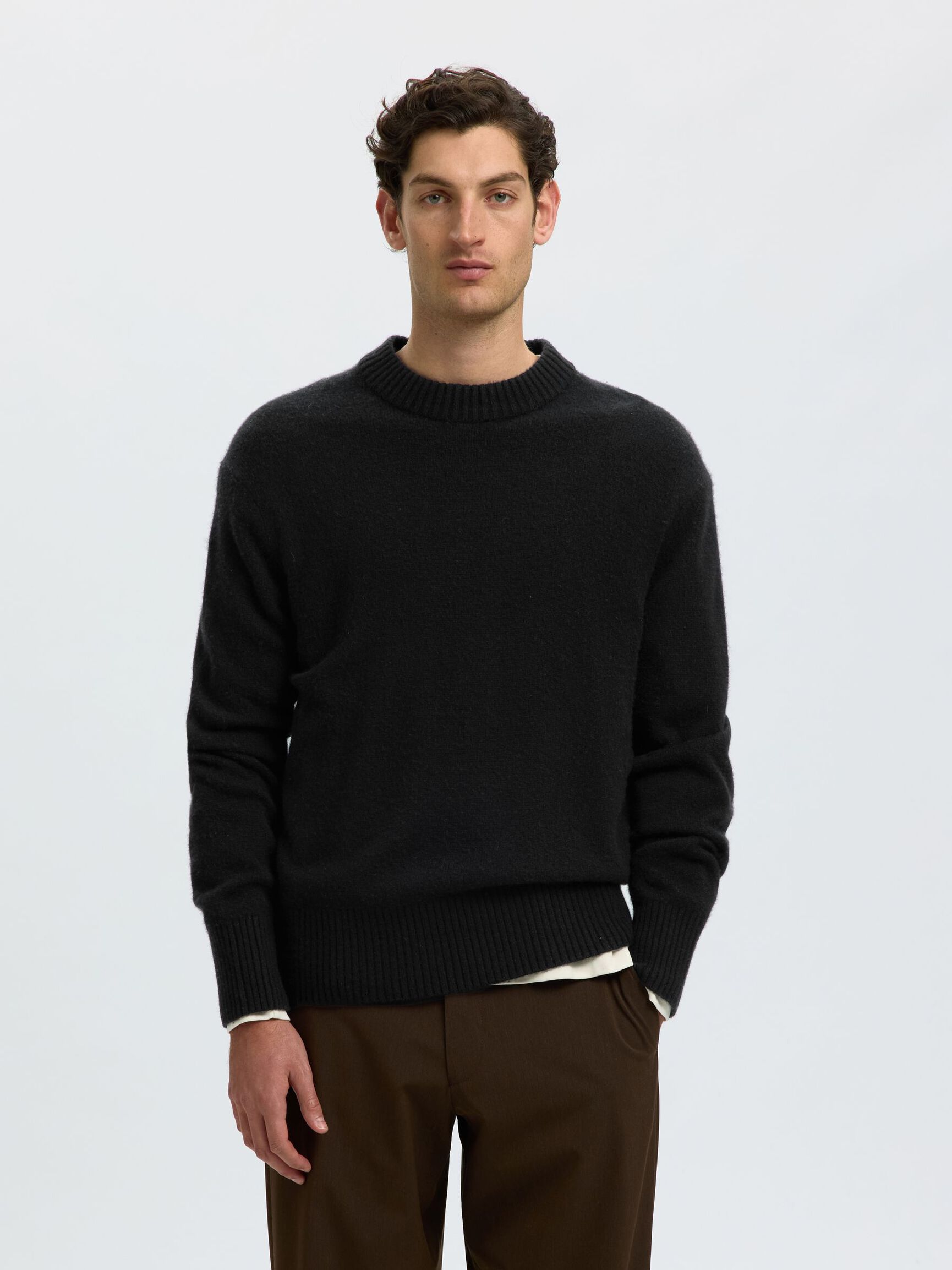 CASHMERE BLEND KNITTED PULLOVER, Black, highres