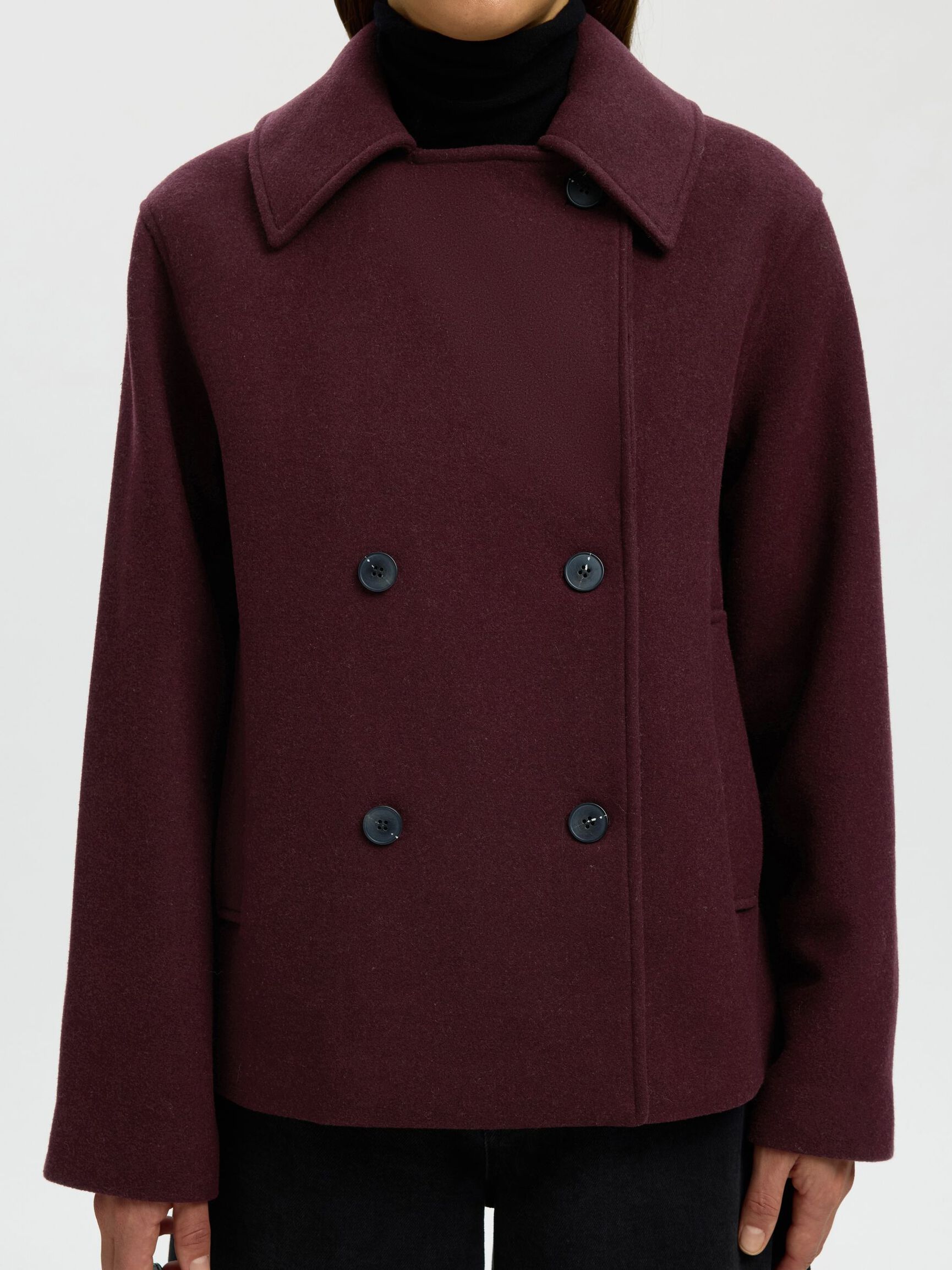 WOOL BLEND DOUBLE-BREASTED JACKET, Tawny Port, highres
