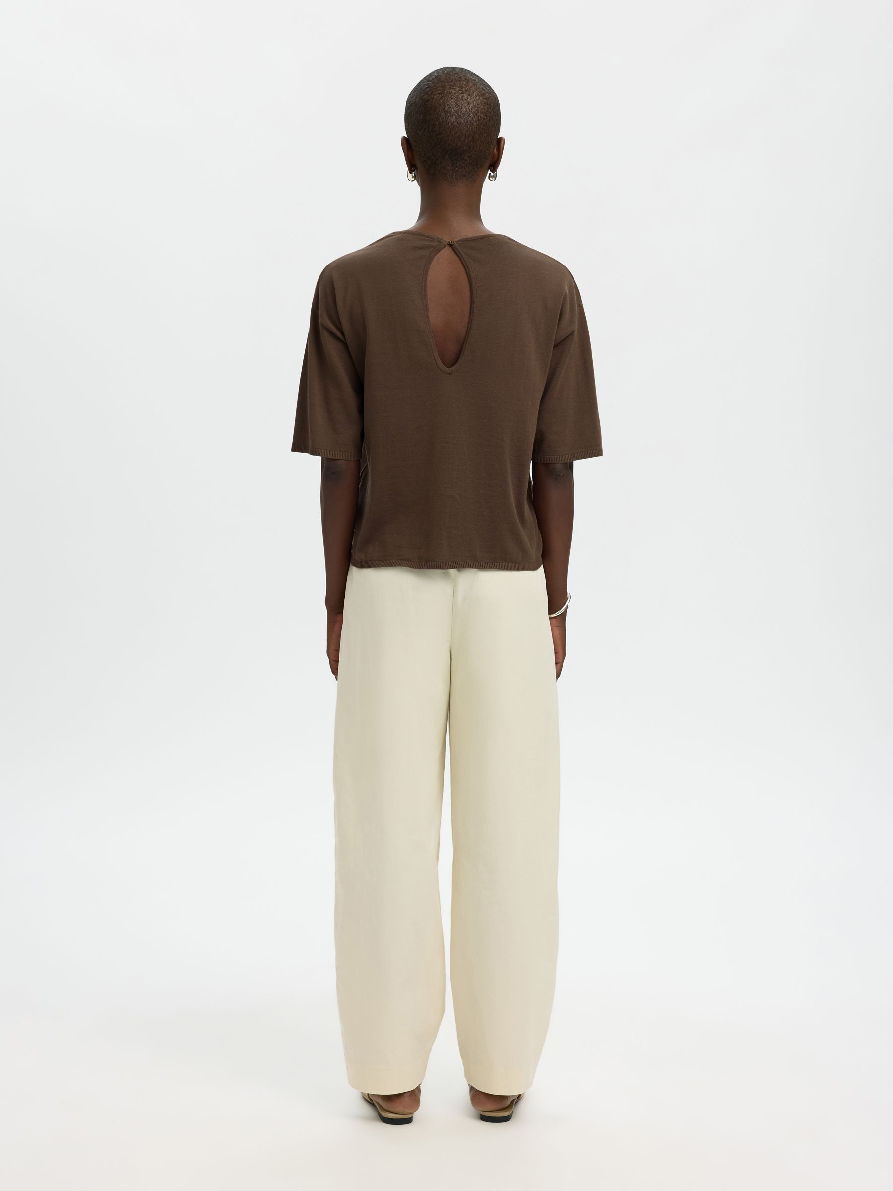 COTTON 2/4 SLEEVED BLOUSE, Chocolate Chip, highres