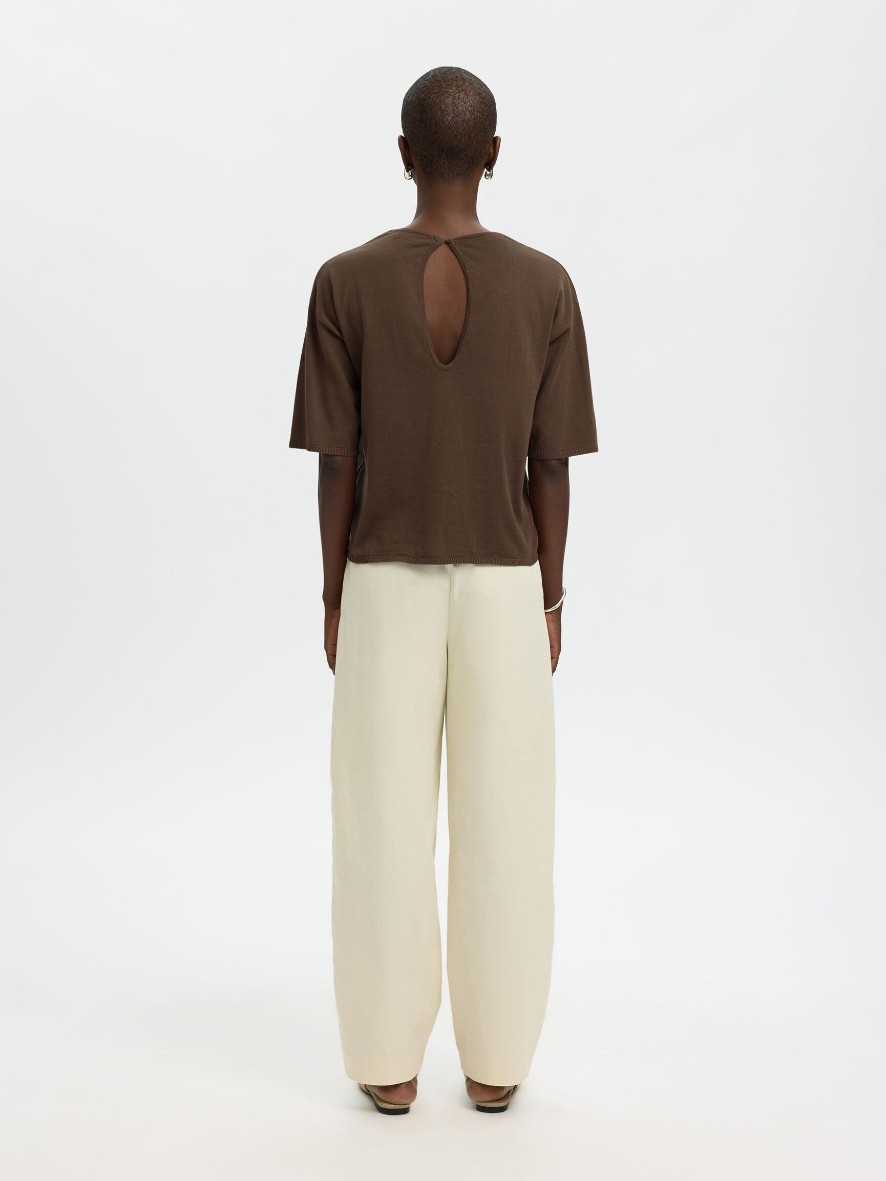 COTTON 2/4 SLEEVED BLOUSE, Chocolate Chip, highres