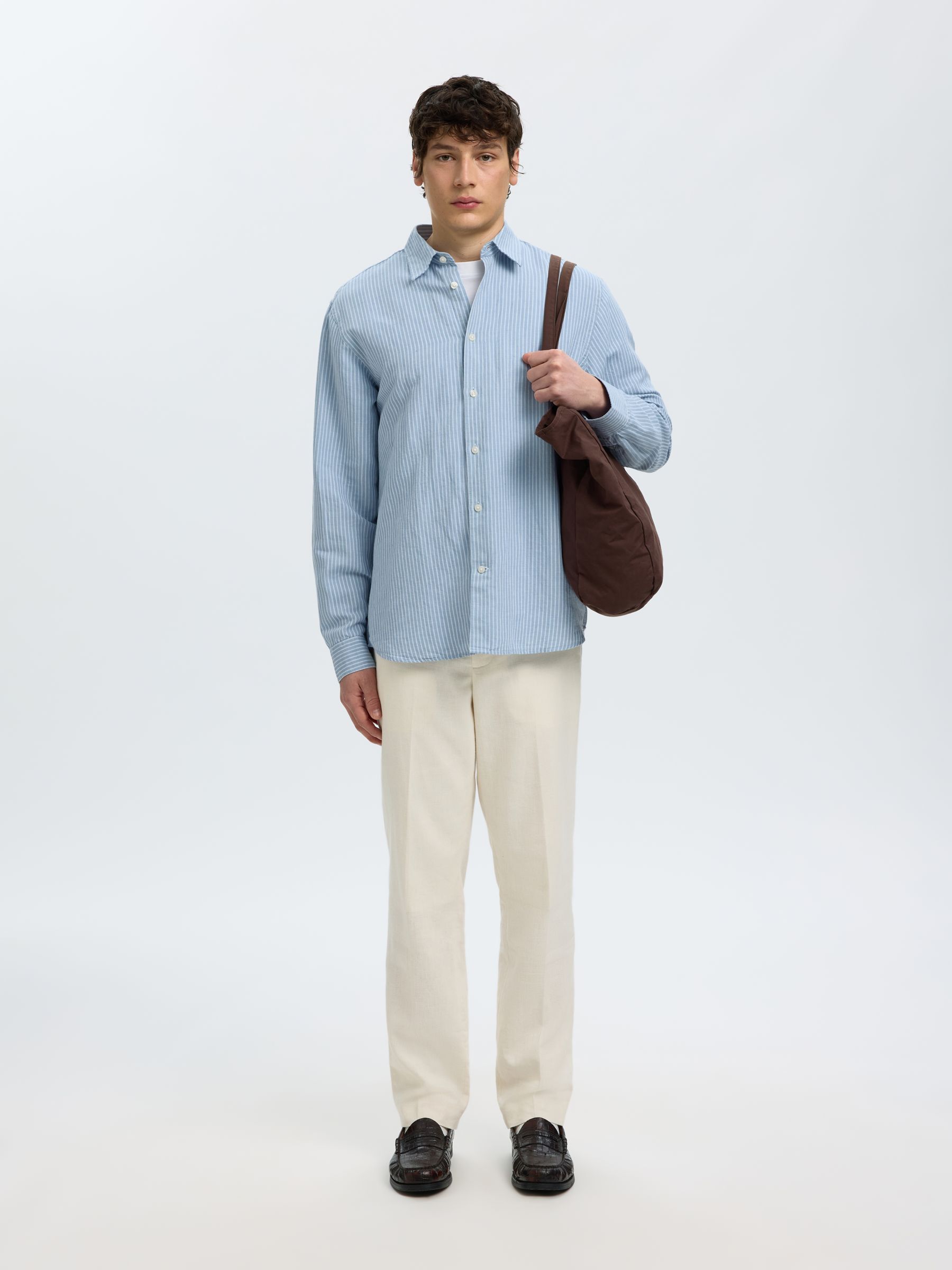 COUPE CLASSIQUE CHEMISE EN LIN MÉLANGÉ, Dusty Blue, highres