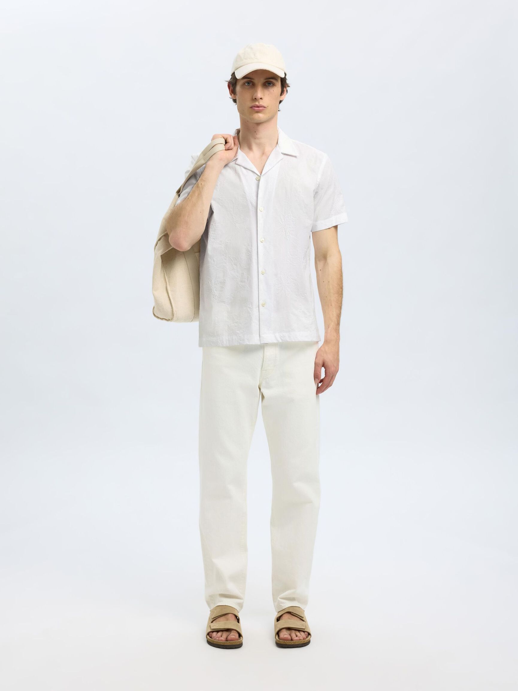 100% BAUMWOLL KURZARMHEMD, White, highres