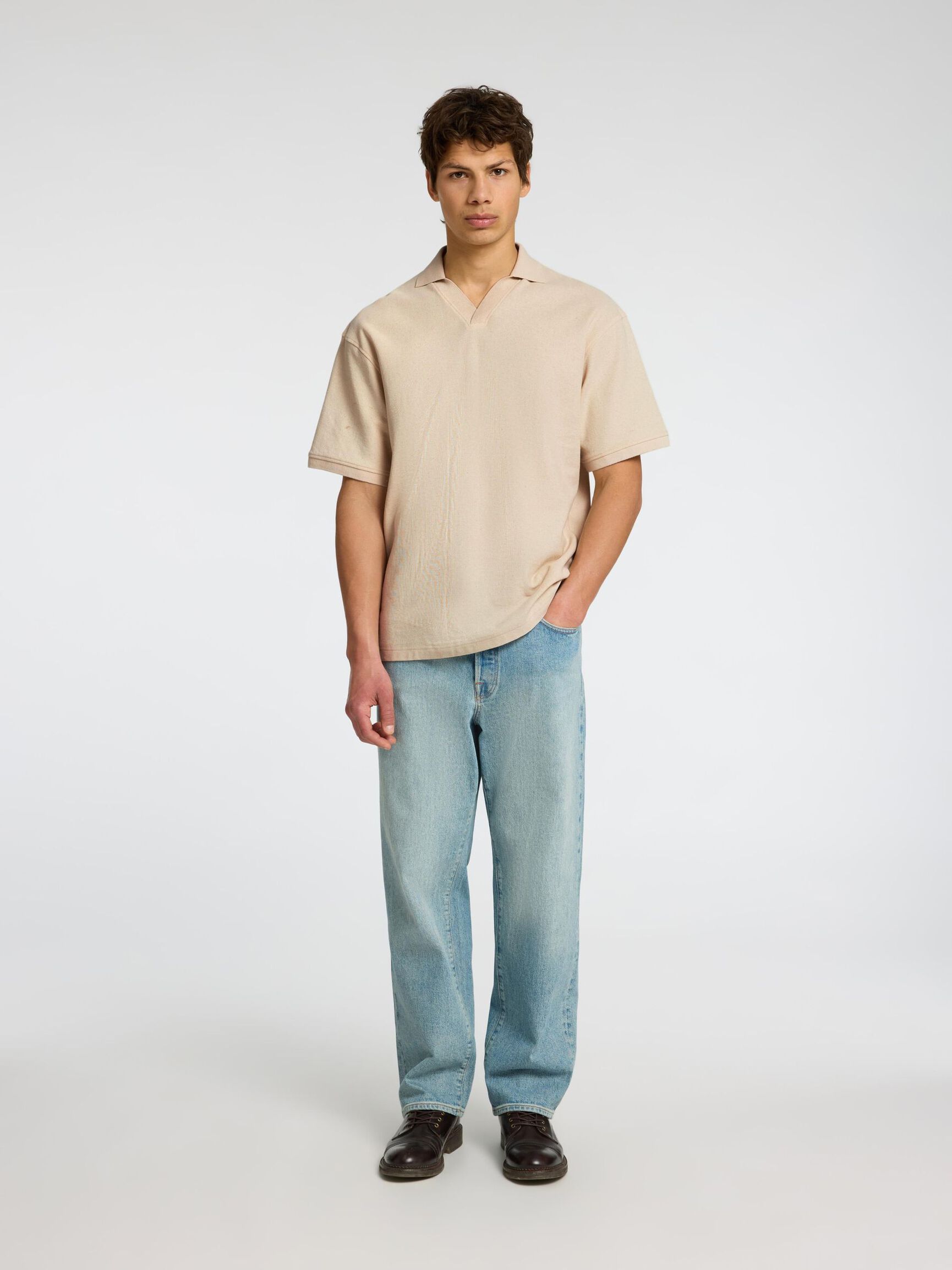 SHORT SLEEVED POLO SHIRT, Raw Cotton, highres