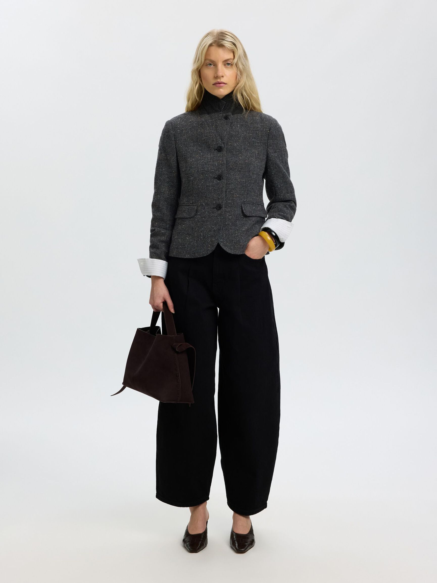 LAINE MÉLANGÉE - COURT BLAZER, Black, highres