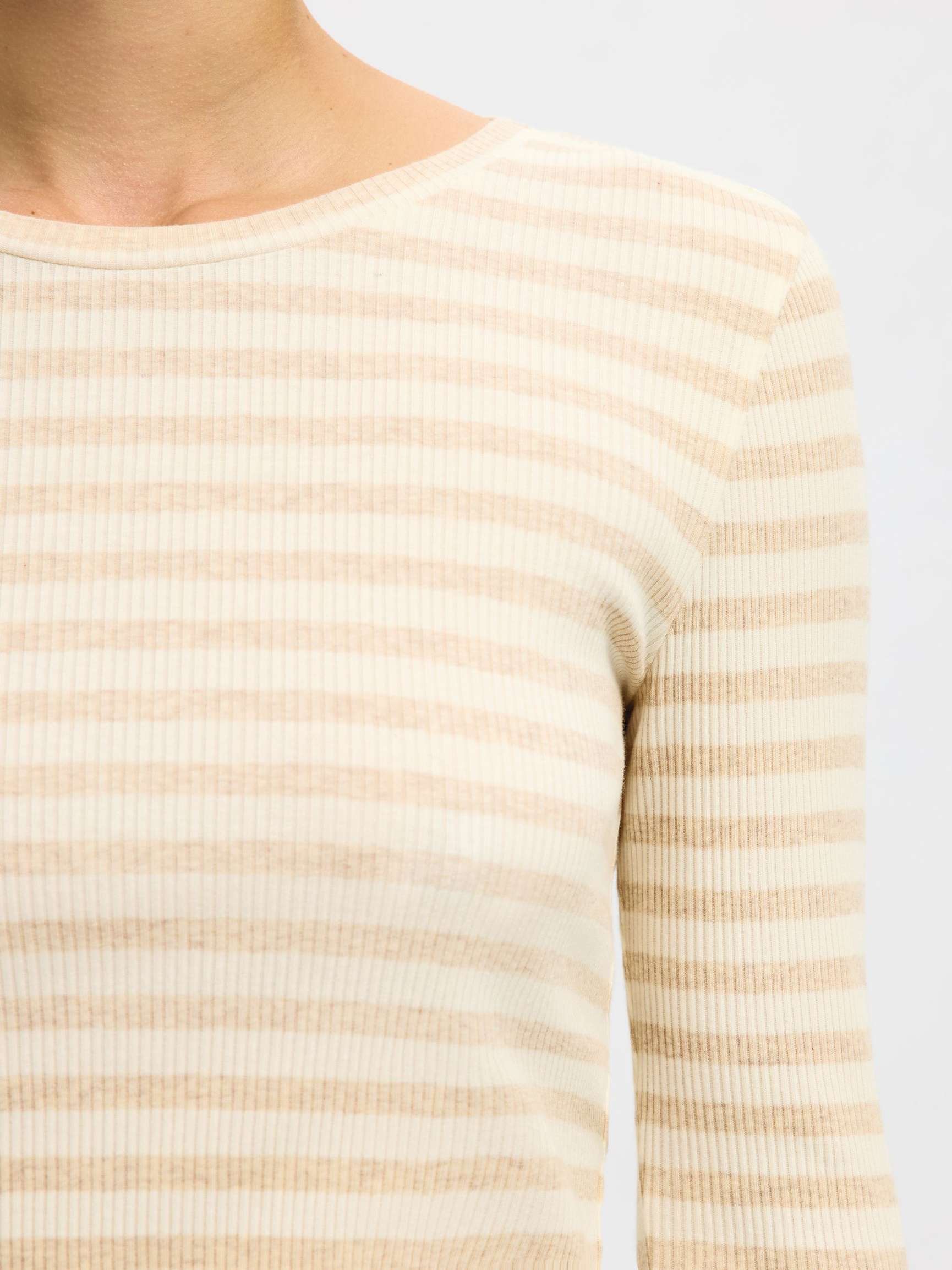 STRIPED LONG-SLEEVED T-SHIRT, Oatmeal, highres
