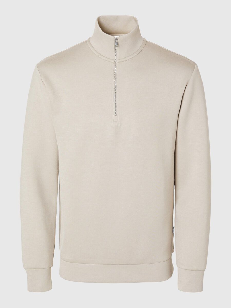 Selected VISCOSEMIX HALVE RITS SWEATSHIRT, Pure Cashmere, highres - 16094477_PureCashmere_001.jpg