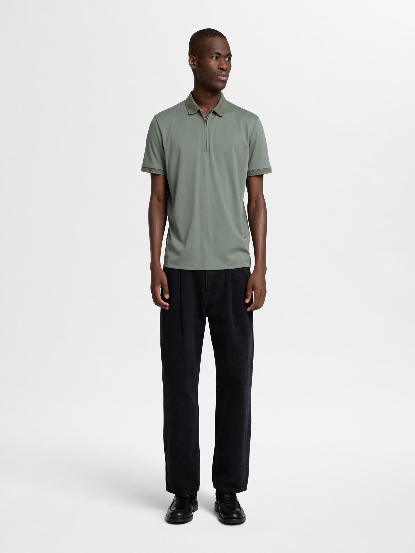 ZIPPER POLO SHIRT, Agave Green, highres