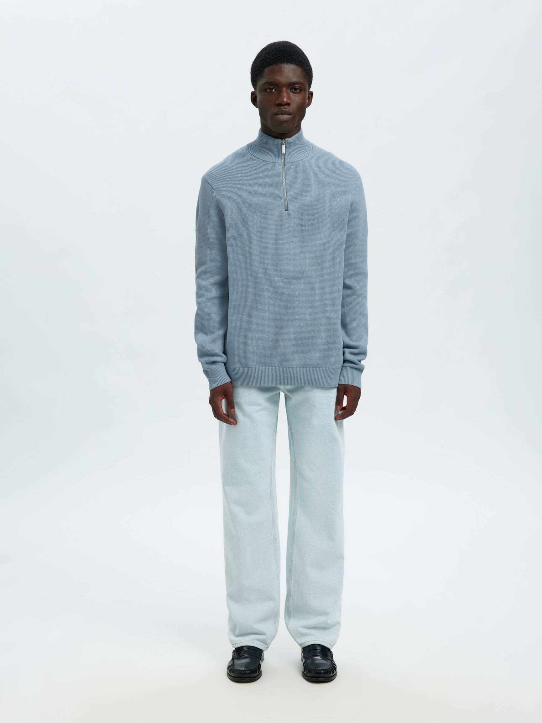 HALF-ZIP PULLOVER, Dusty Blue, highres