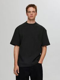 RELAXED FIT GEWAFELD T-SHIRT, Black, highres