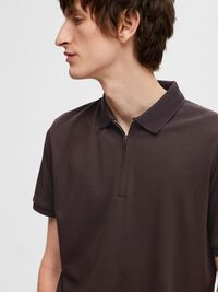 ZIPPER POLO SHIRT, Chocolate Torte, highres