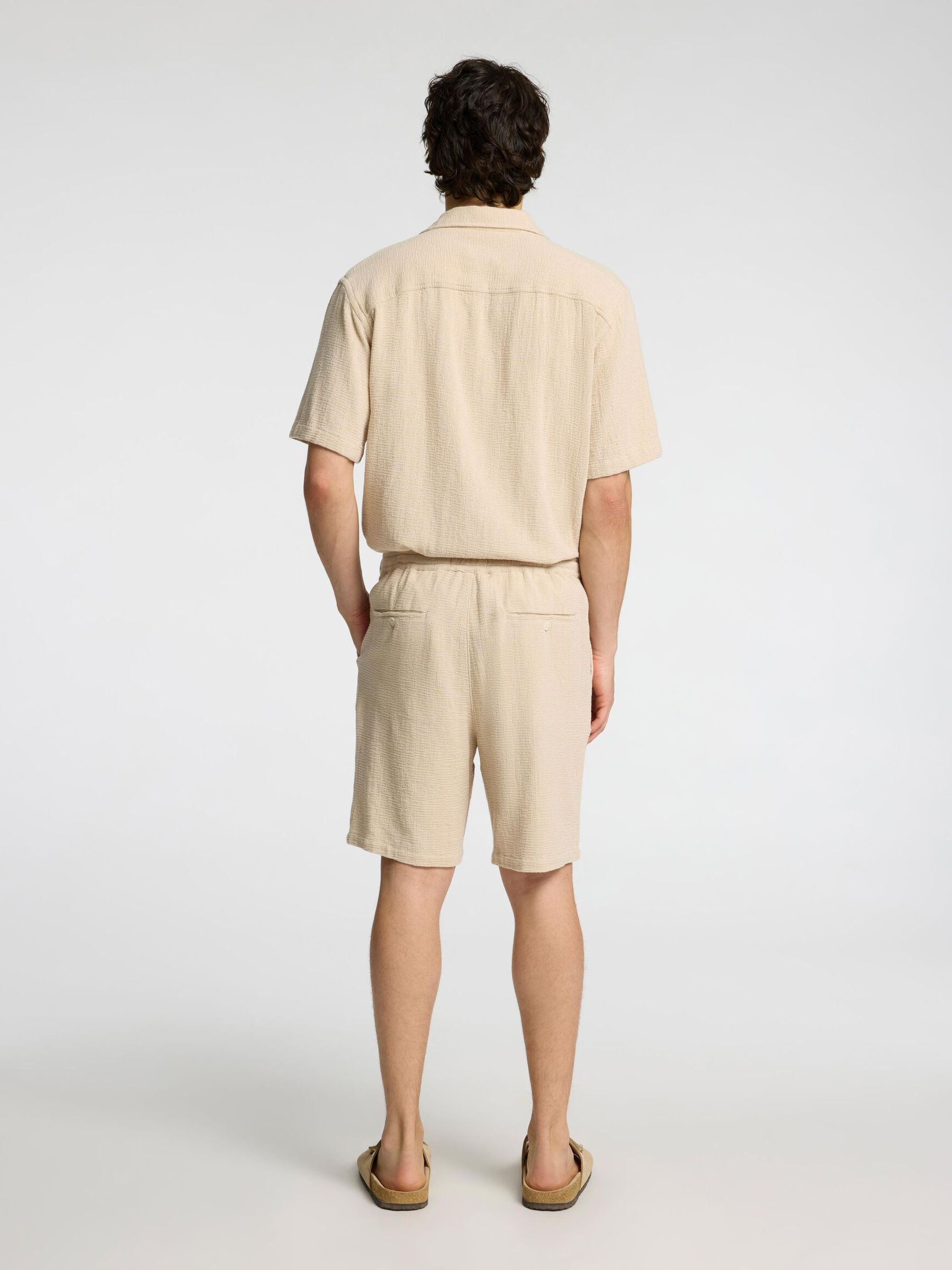 STRIBET BOMULD SHORTS, Oatmeal, highres