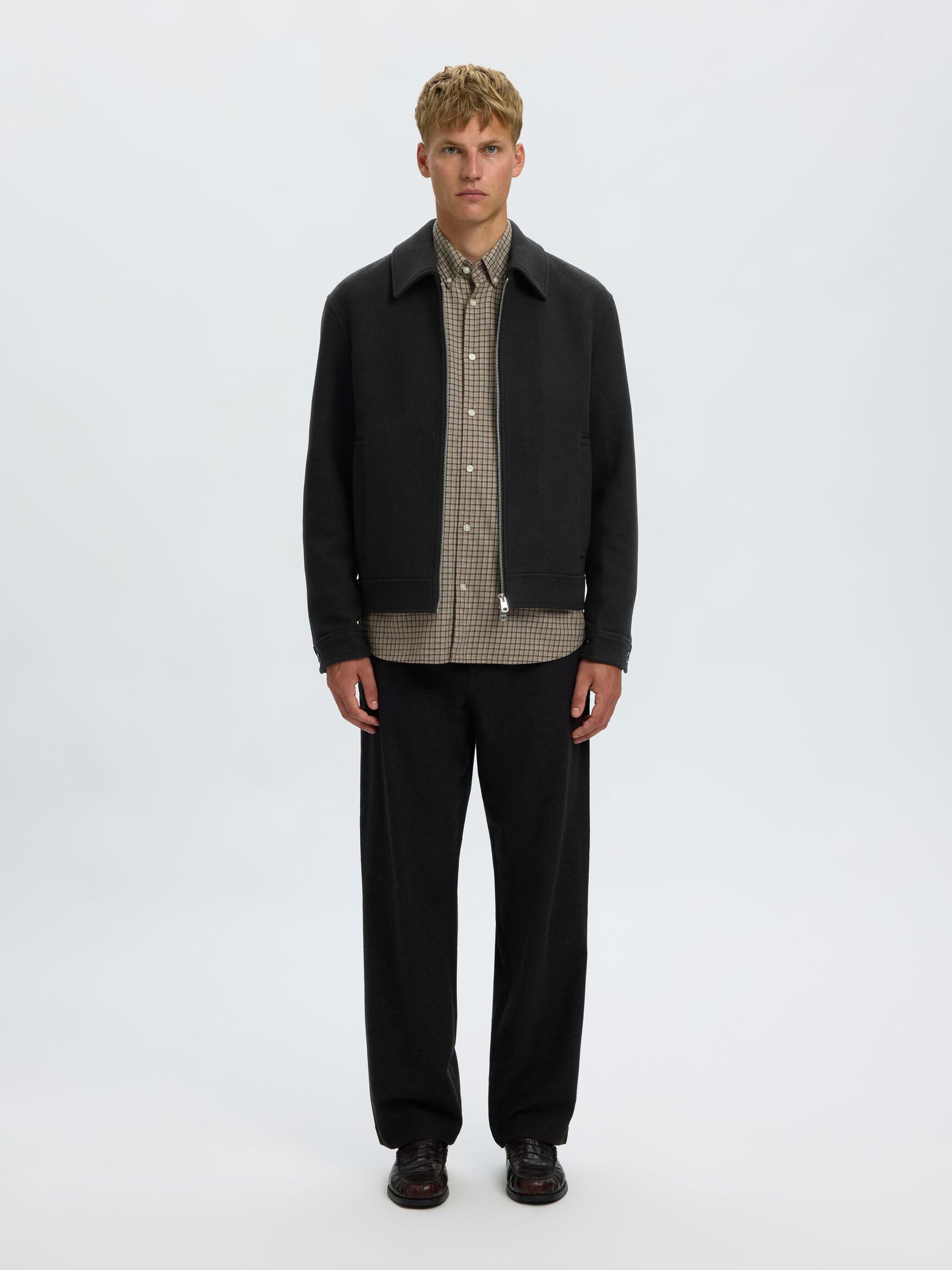 WOOL BLEND JACKET, Black, highres