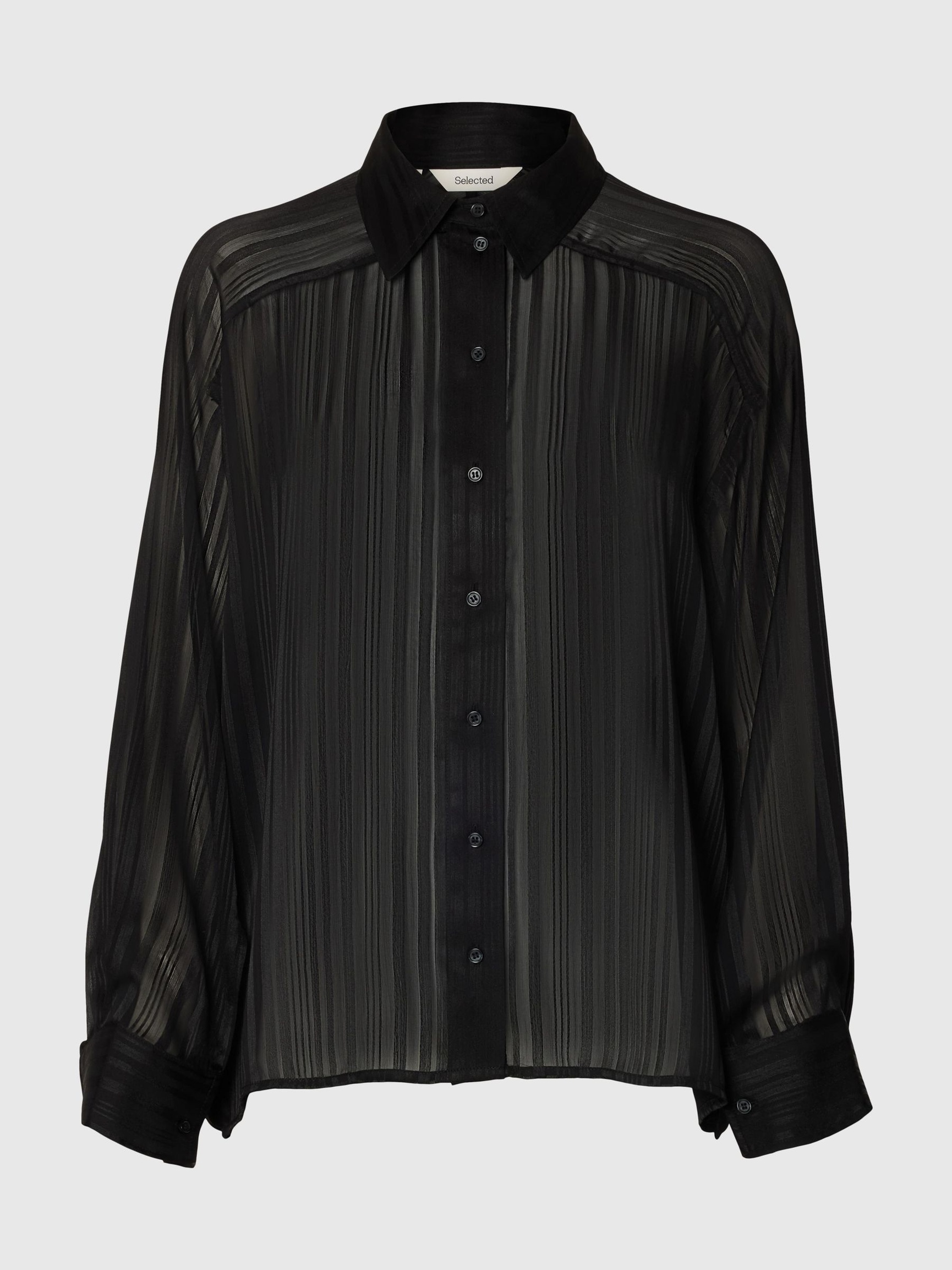 DOORSCHIJNENDE OVERHEMD MET LANGE MOUWEN, Black, highres