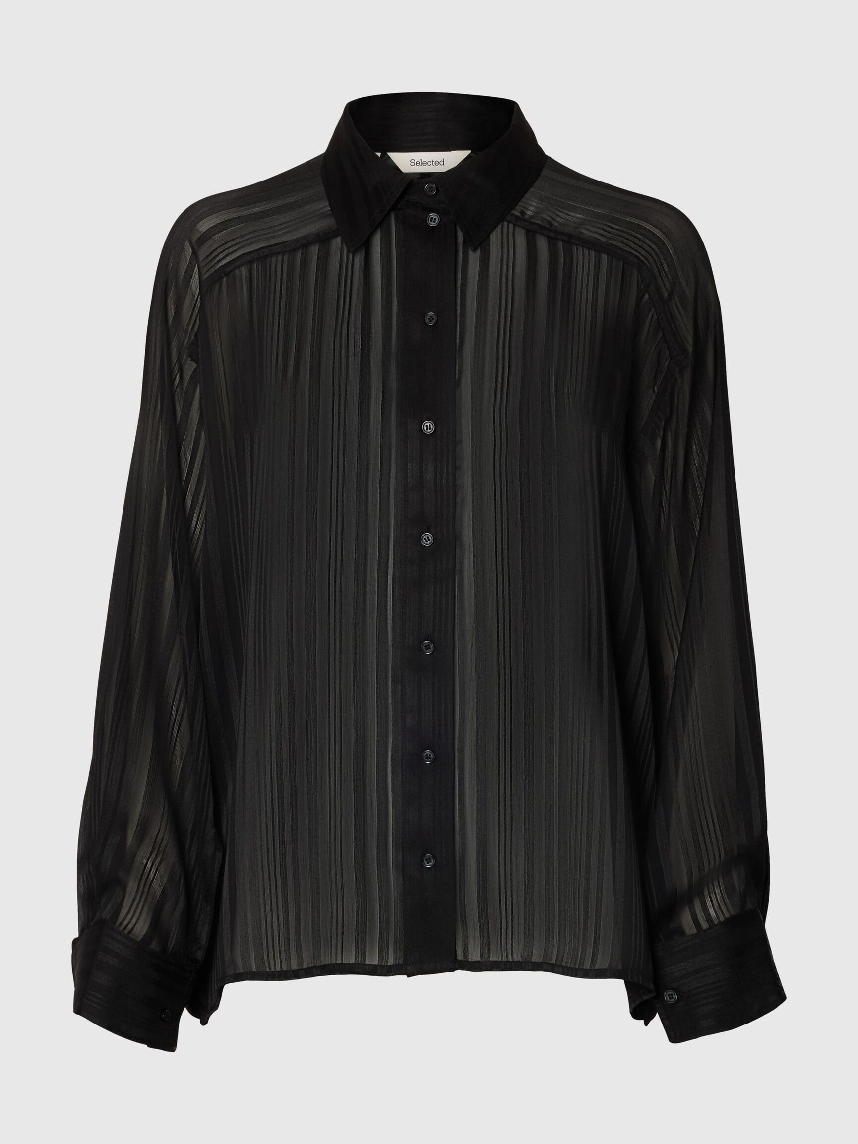 GENNEMSIGTIG LANGÆRMET SKJORTE, Black, highres