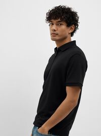 ZIPPER POLO SHIRT, Black, highres