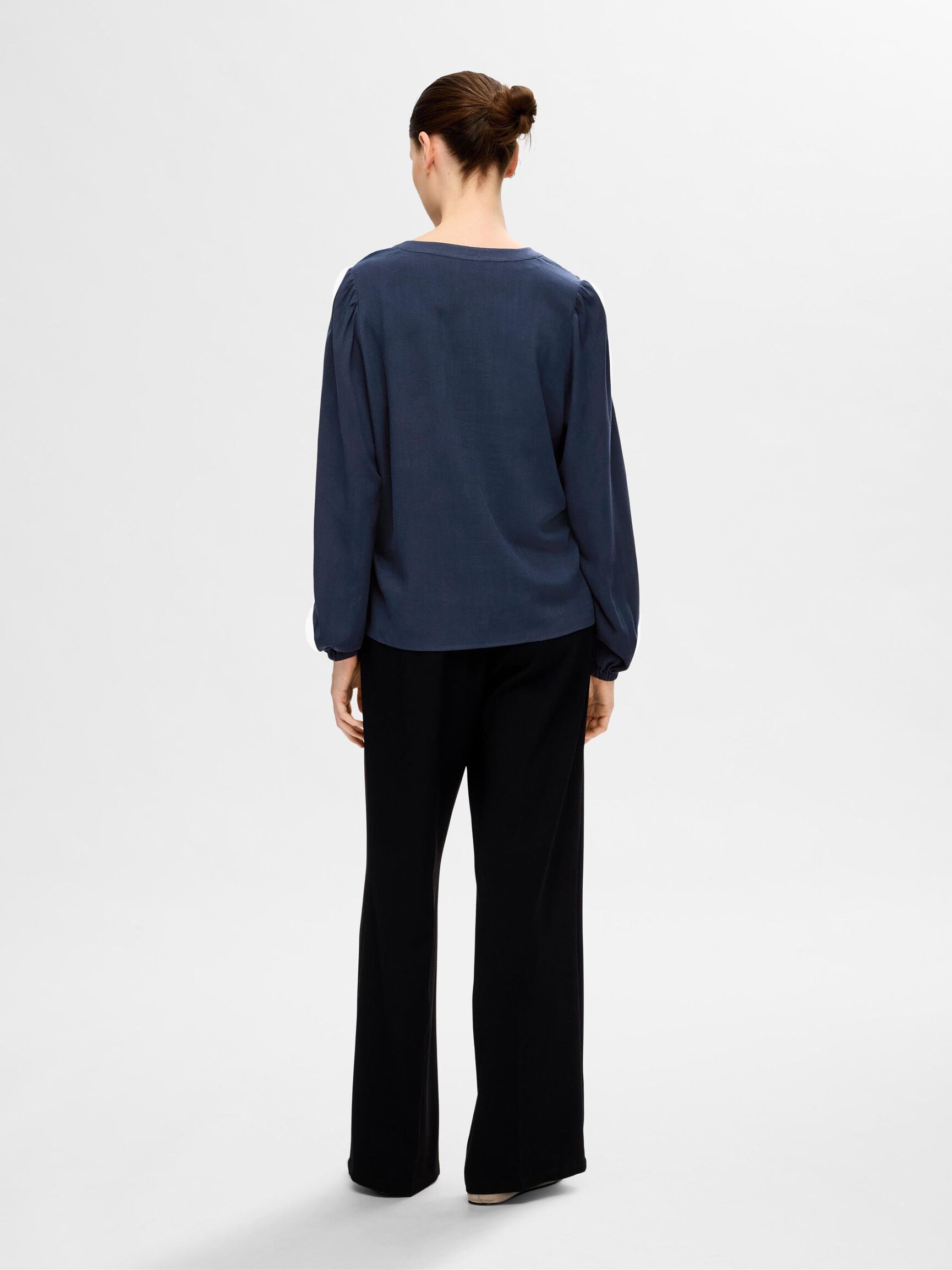 VISCOSE BLEND BLOUSE, Dark Sapphire, highres
