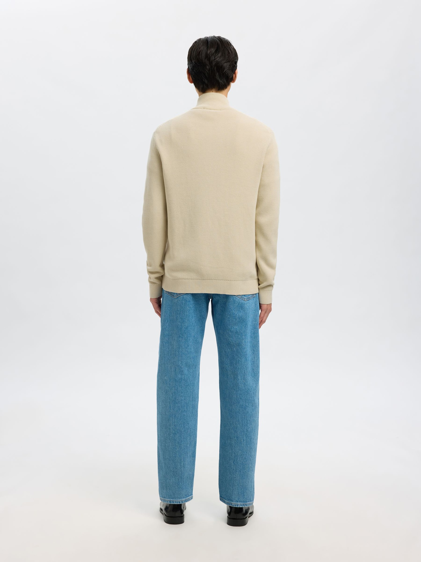 ZIPPED HIGH NECK PULLOVER, Oatmeal, highres