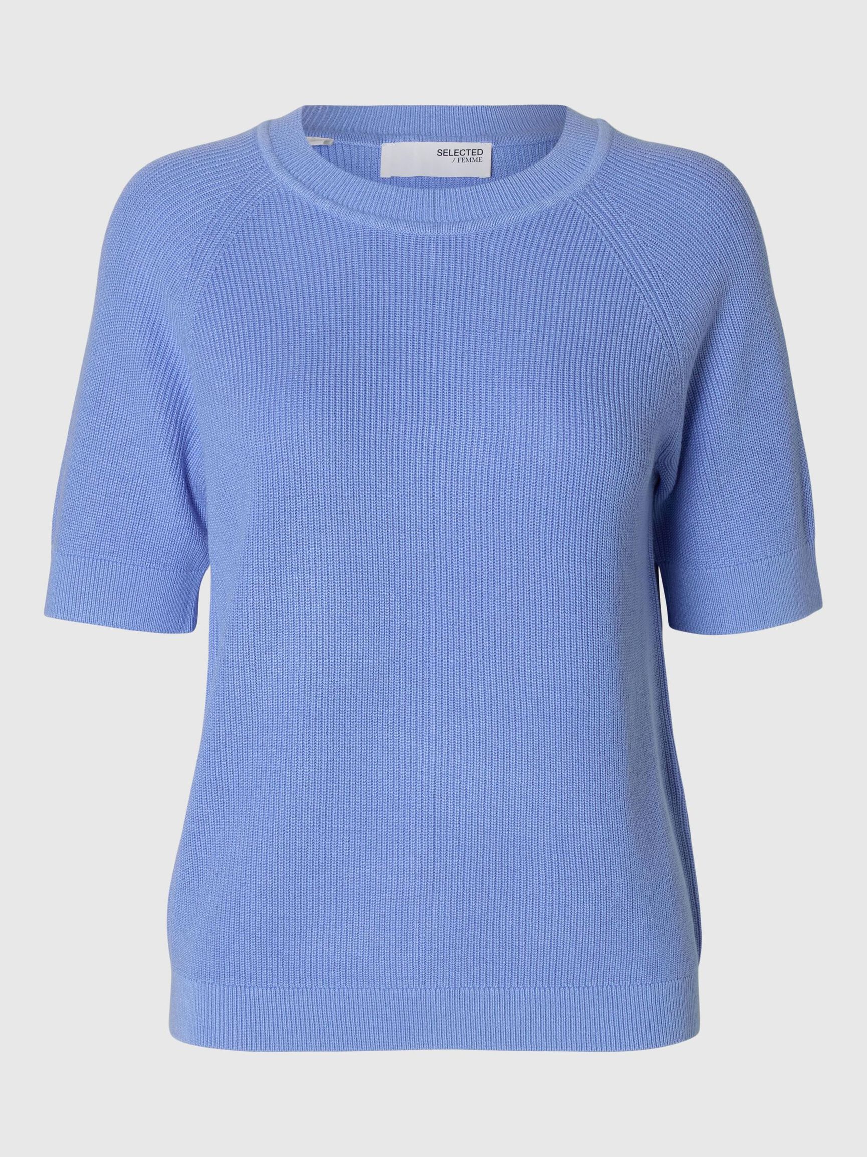 VISCOSEMIX GEBREIDE TOP, Cornflower Blue, highres