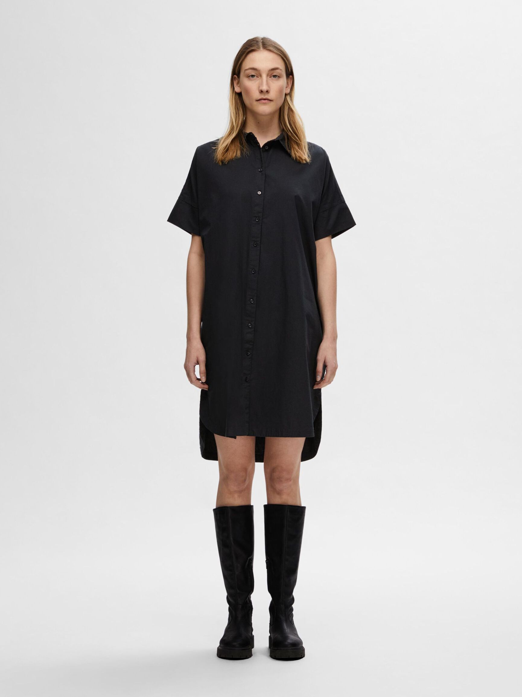 COTON ROBE-CHEMISE, Black, highres