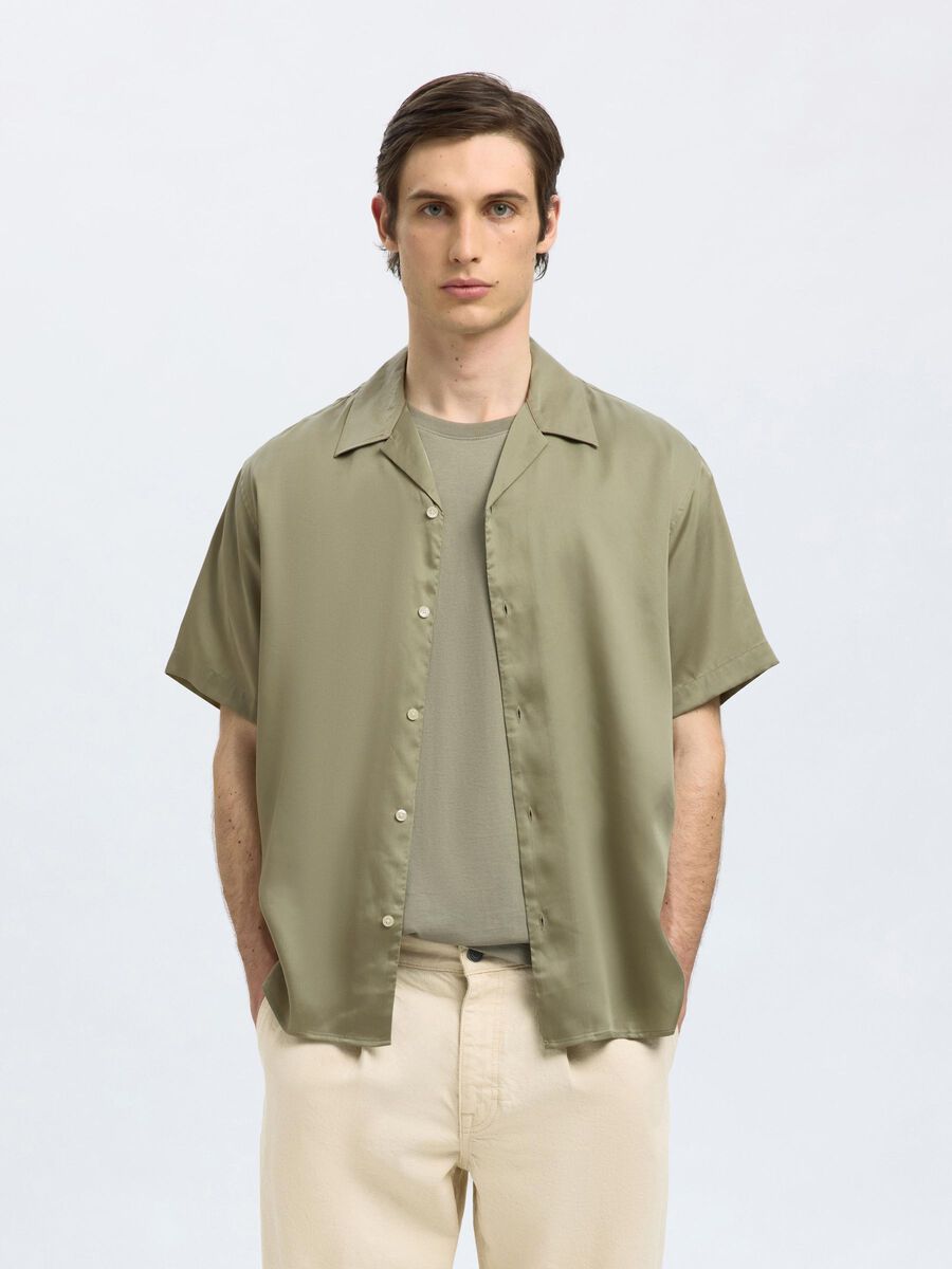 Selected SATIN SHORT SLEEVED SHIRT, Vetiver, highres - 16098137_Vetiver_003.jpg
