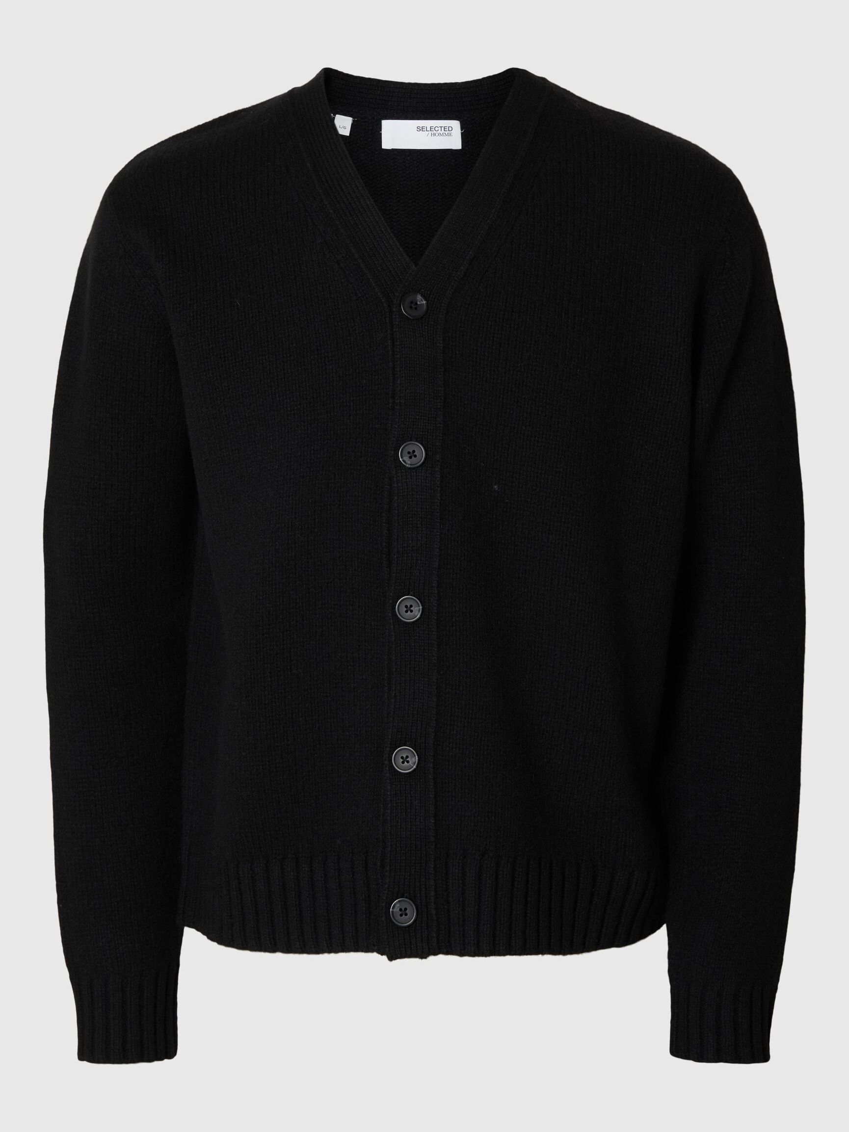 RELAXED FIT WOLLGEMISCH STRICKJACKE, Black, highres
