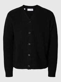 RELAXED FIT WOLLGEMISCH STRICKJACKE, Black, highres