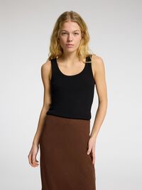 RIBBED COTTON TANK TOP, Black, highres