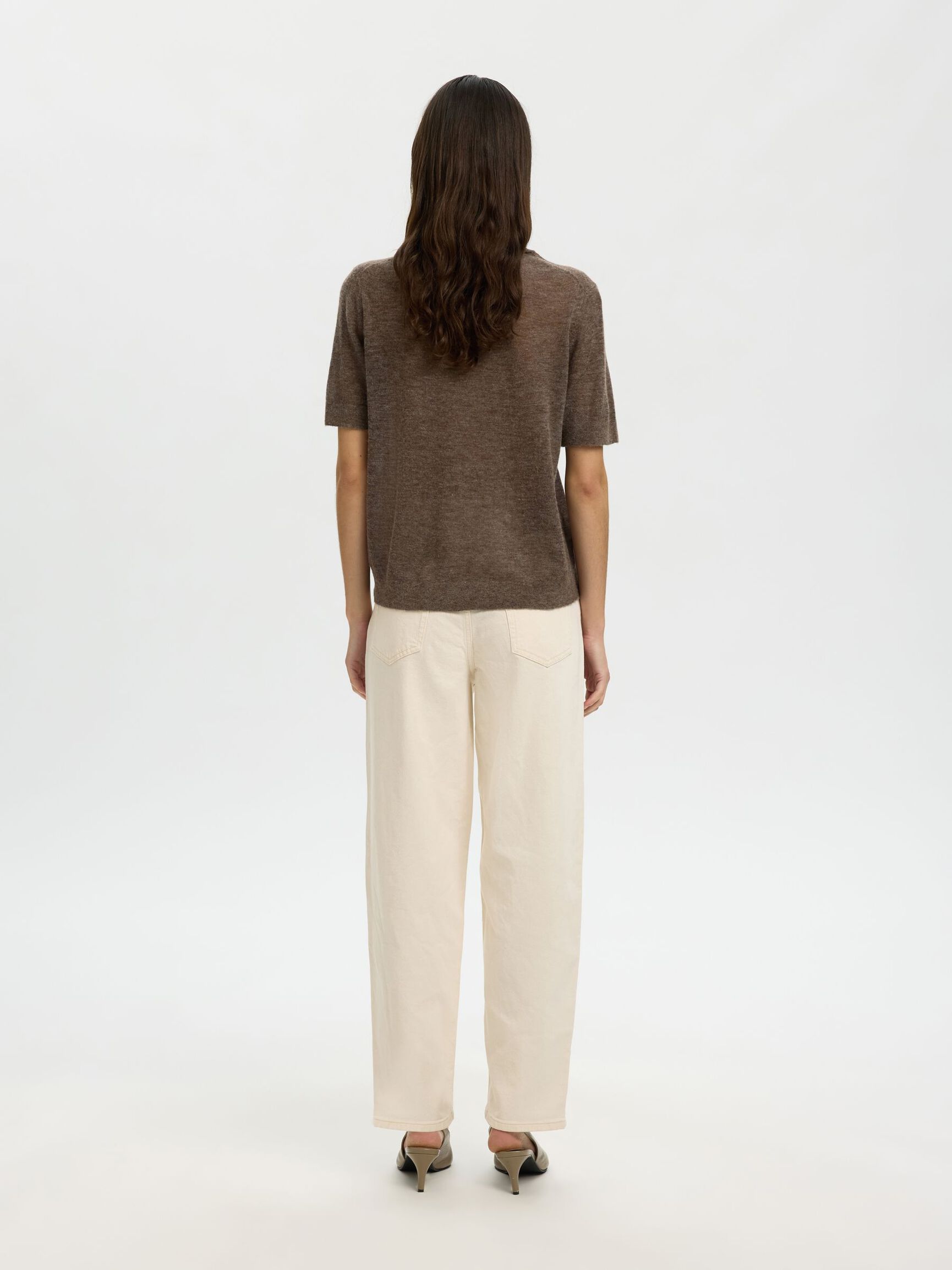 SHORT SLEEVED KNITTED TOP, Chocolate Chip, highres