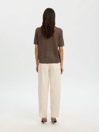 SHORT SLEEVED KNITTED TOP, Chocolate Chip, highres