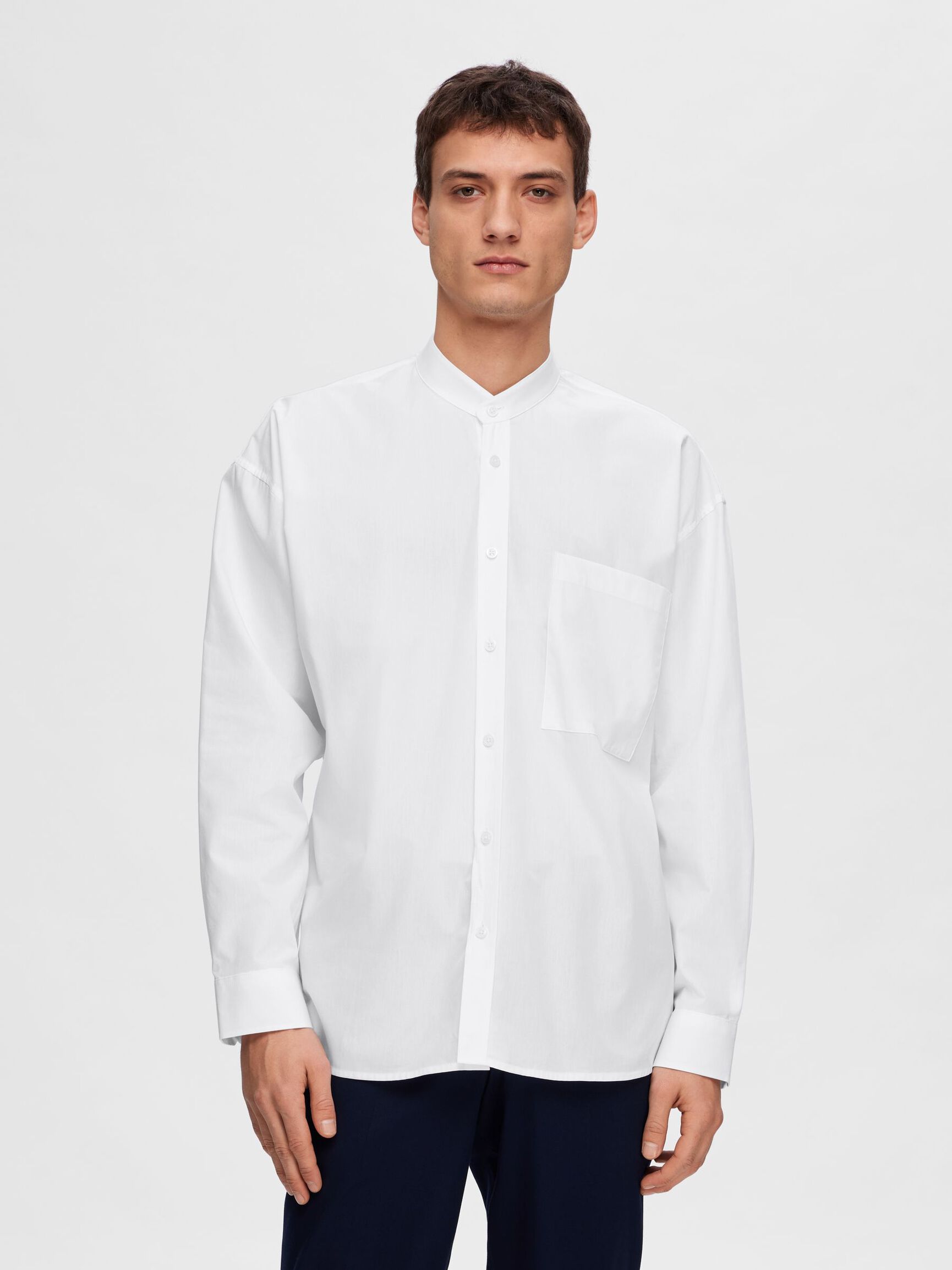 BANDED COLLAR SHIRT, White, highres